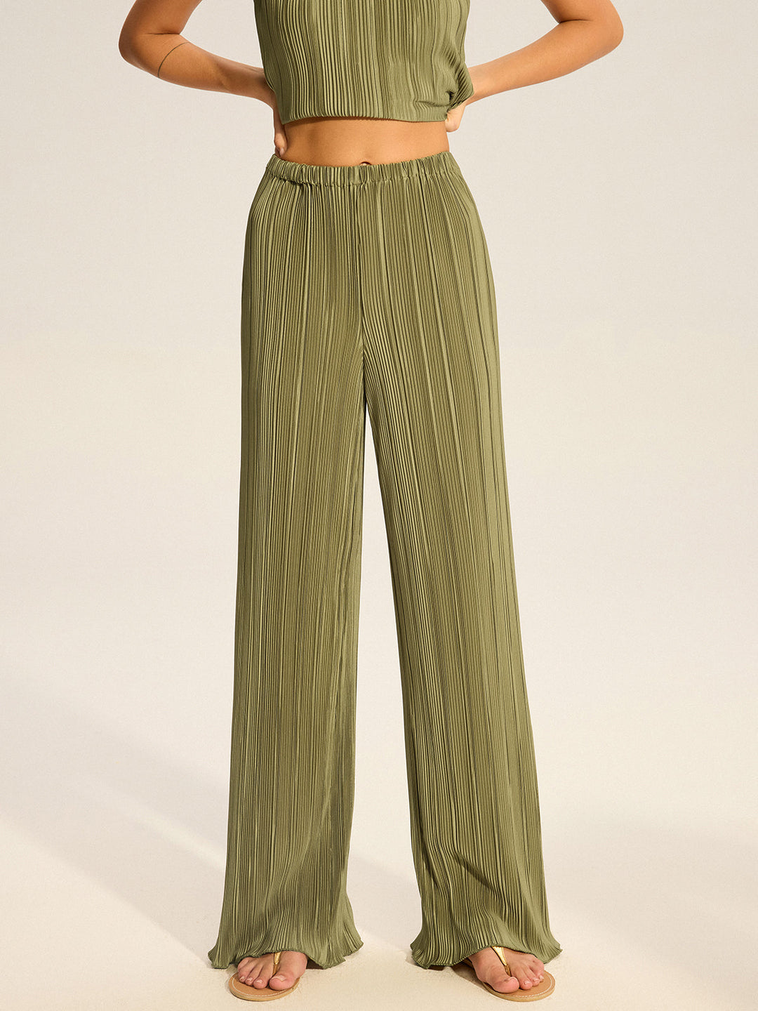 Pleated Top and Wide-Leg Pants Set