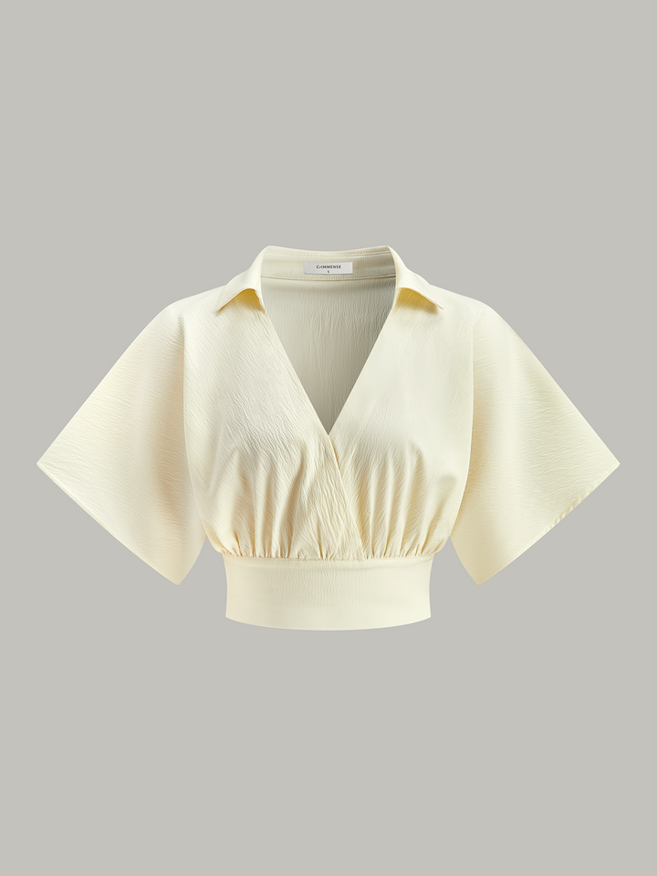 Ruched Short Sleeve Collared Top