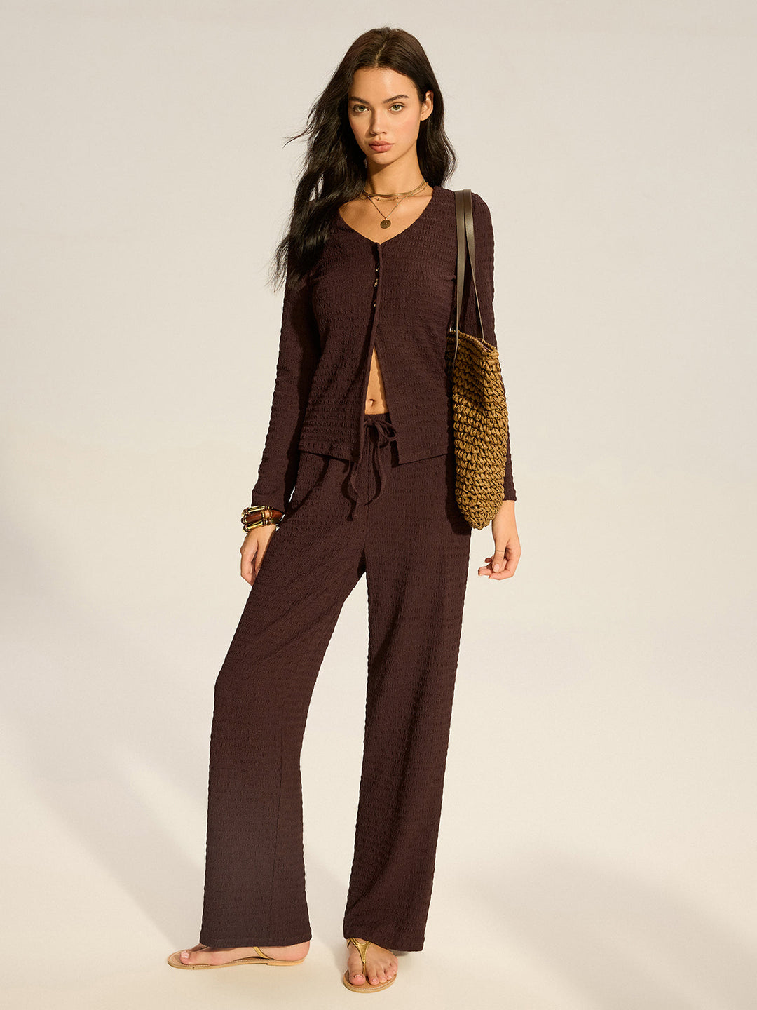 Textured Knit Pants Set