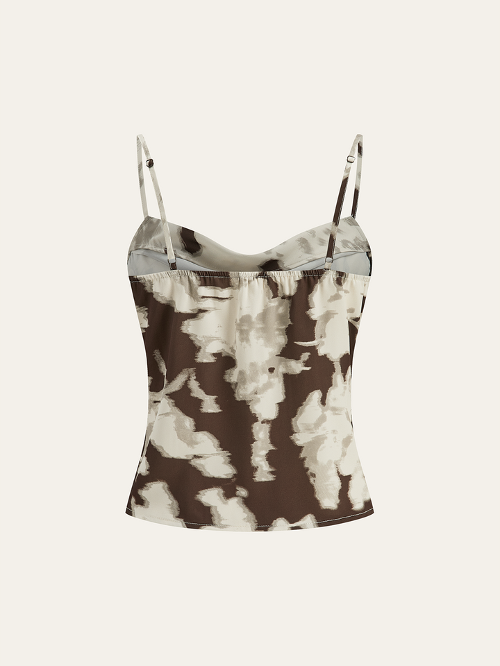 Satin Abstract Print Cowl Neck Cami Top