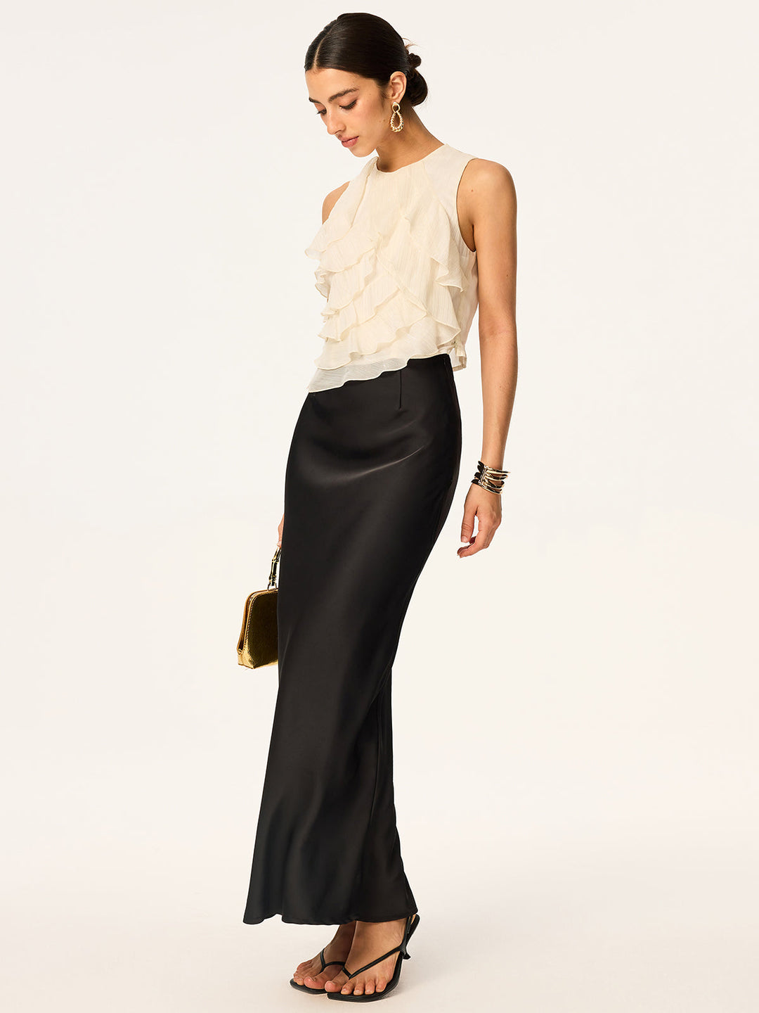 Semi-Sheer Ruffled Sleeveless Chiffon Top