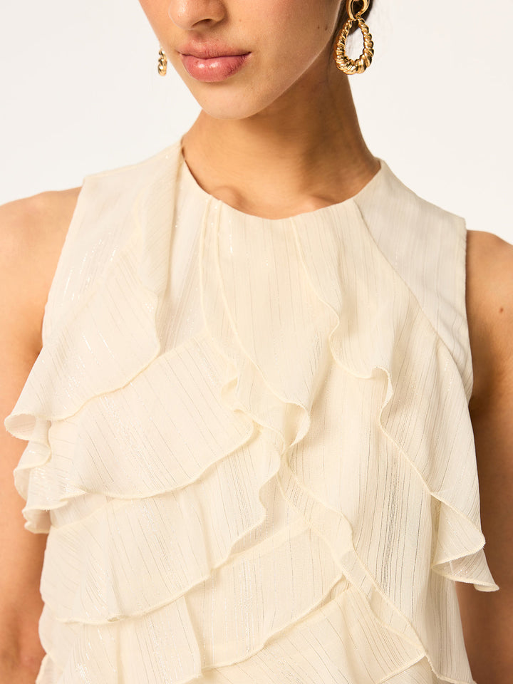 Semi-Sheer Ruffled Sleeveless Chiffon Top