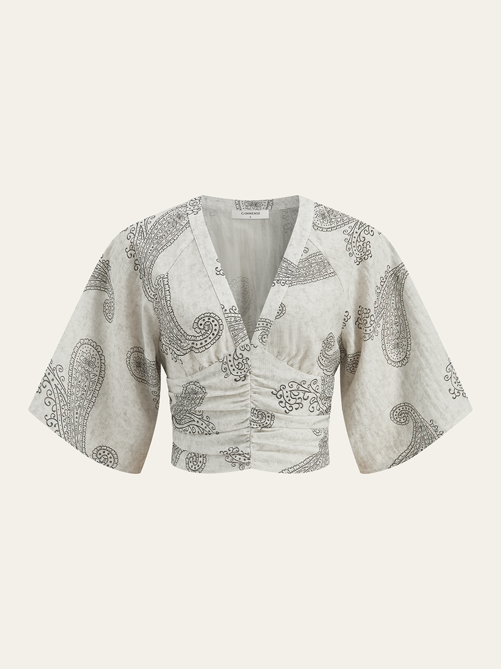 Boho Print Ruched Crop Top