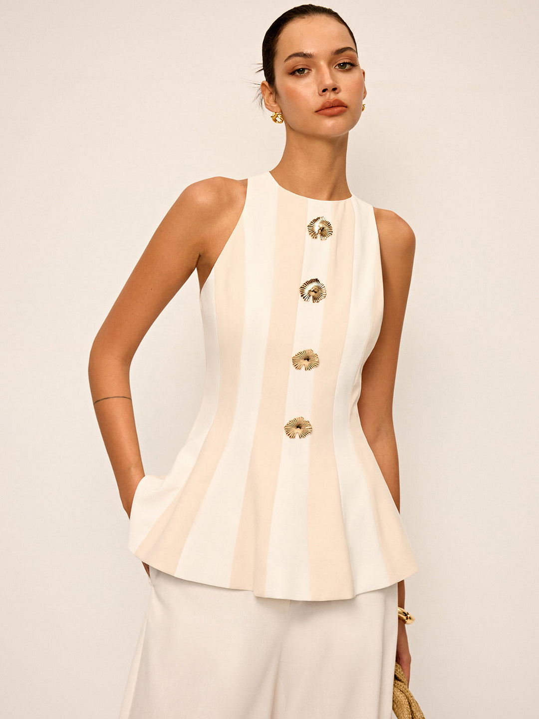 Striped Sleeveless Peplum Top