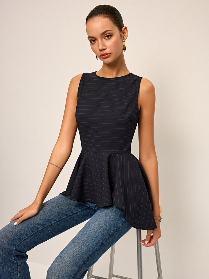 Striped Peplum Hem Sleeveless Top