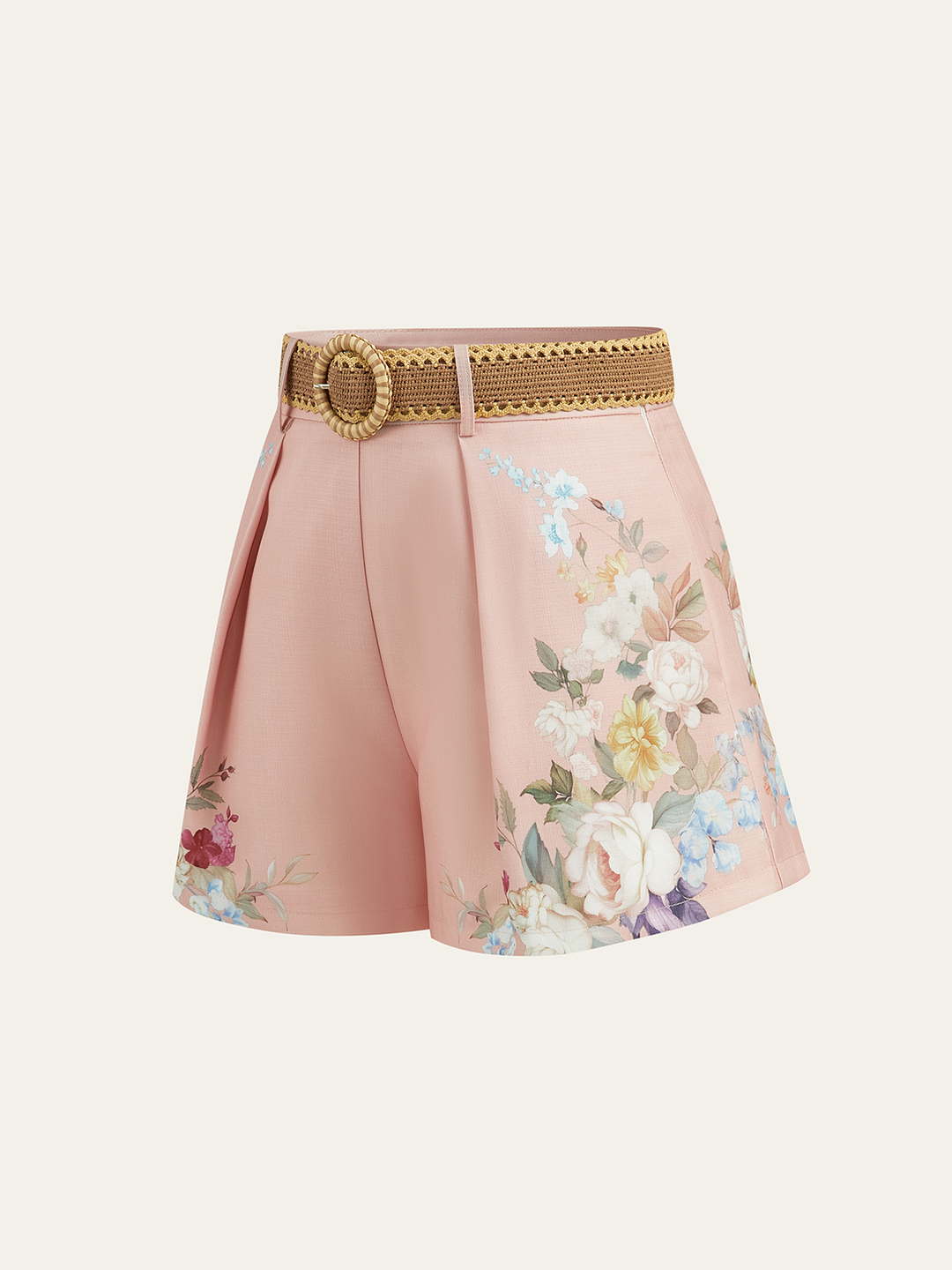 Floral Printed Belted Mid-Waist Shorts