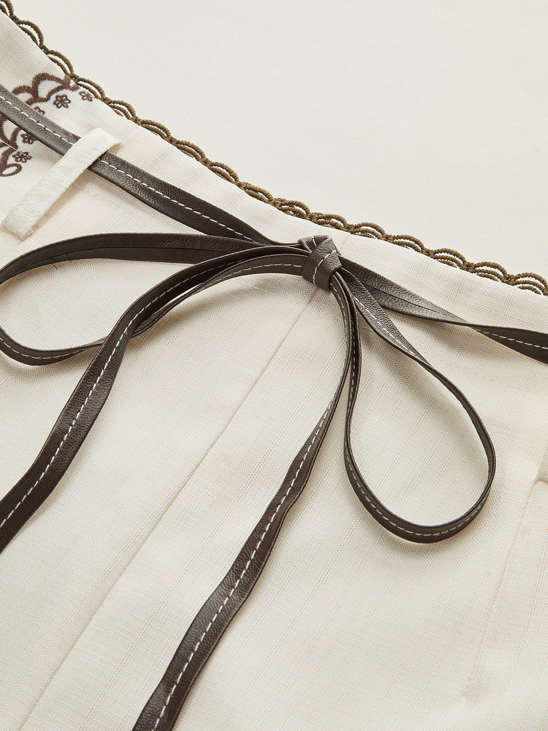 Floral Printed Suit Shorts with Lace Trims and Belt