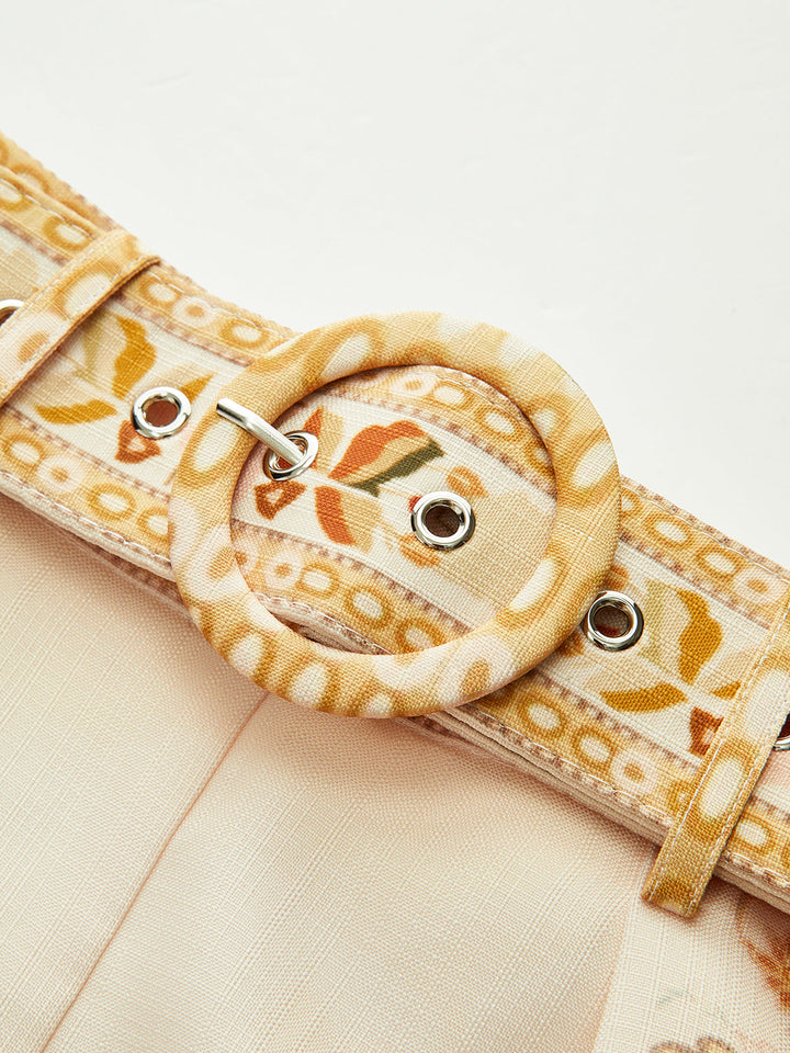 Belted Boho Print Tailored Shorts