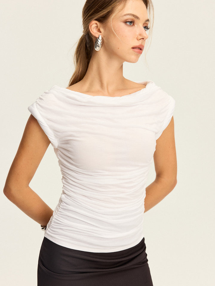 Draped Neck Ruched Top