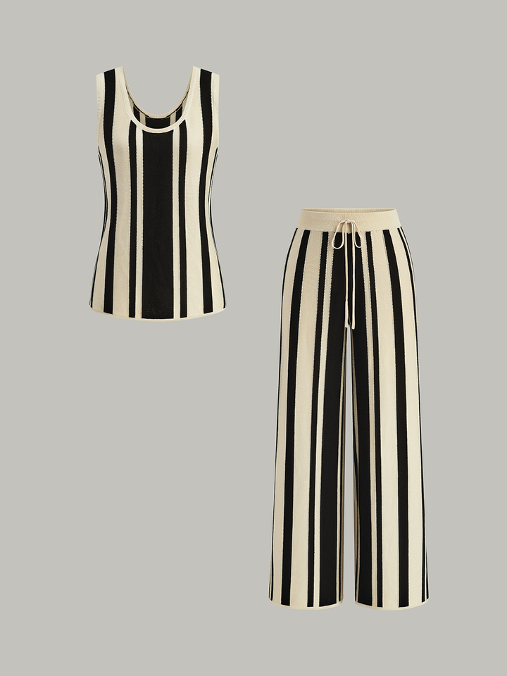 Striped Knit High-Waist Pants