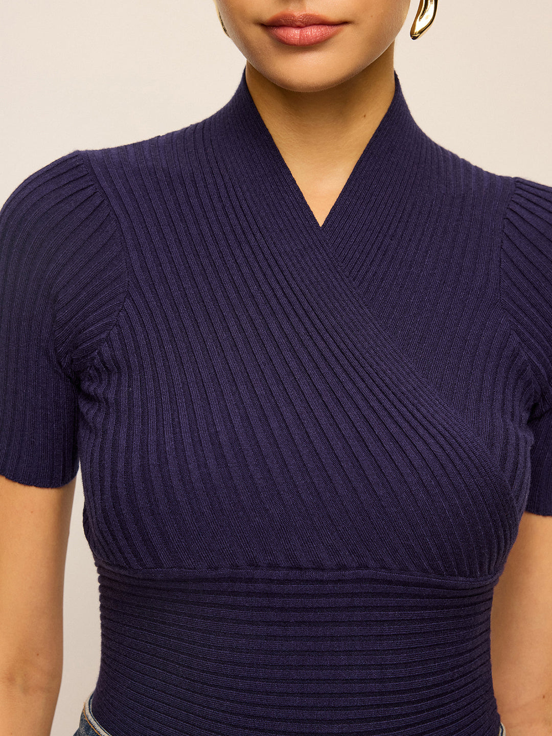 Ribbed Short-Sleeve Knit Top