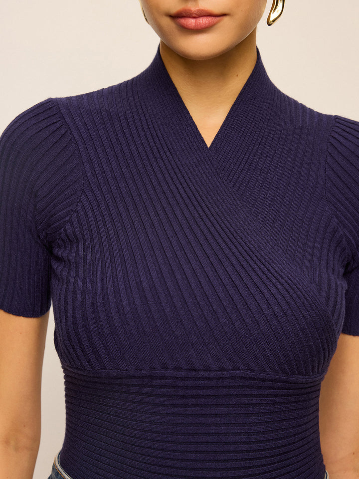 Ribbed Short-Sleeve Knit Top