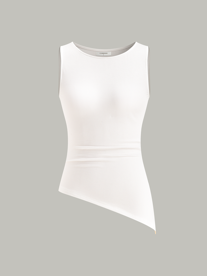 Asymmetric Hem Boat Neck Sleeveless Knit Top