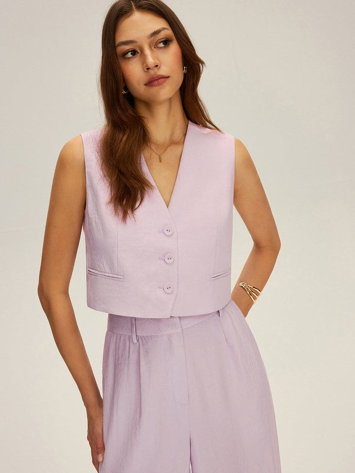 Sleeveless Crop Vest and Wide-Leg Pants Set