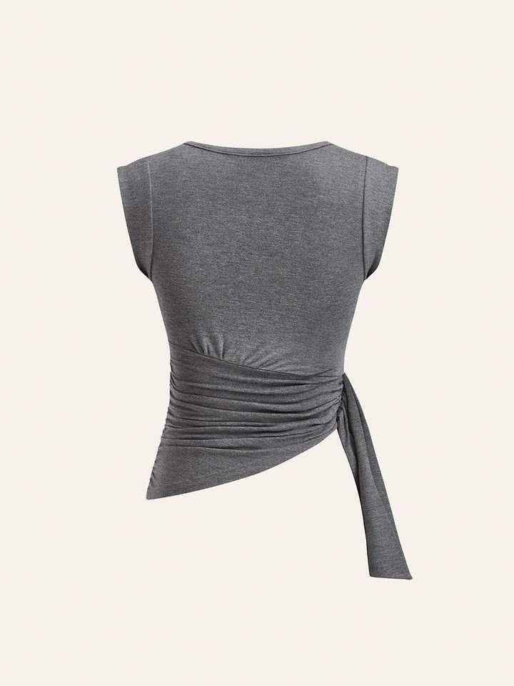 Ruched Asymmetric Hem Sleeveless Top
