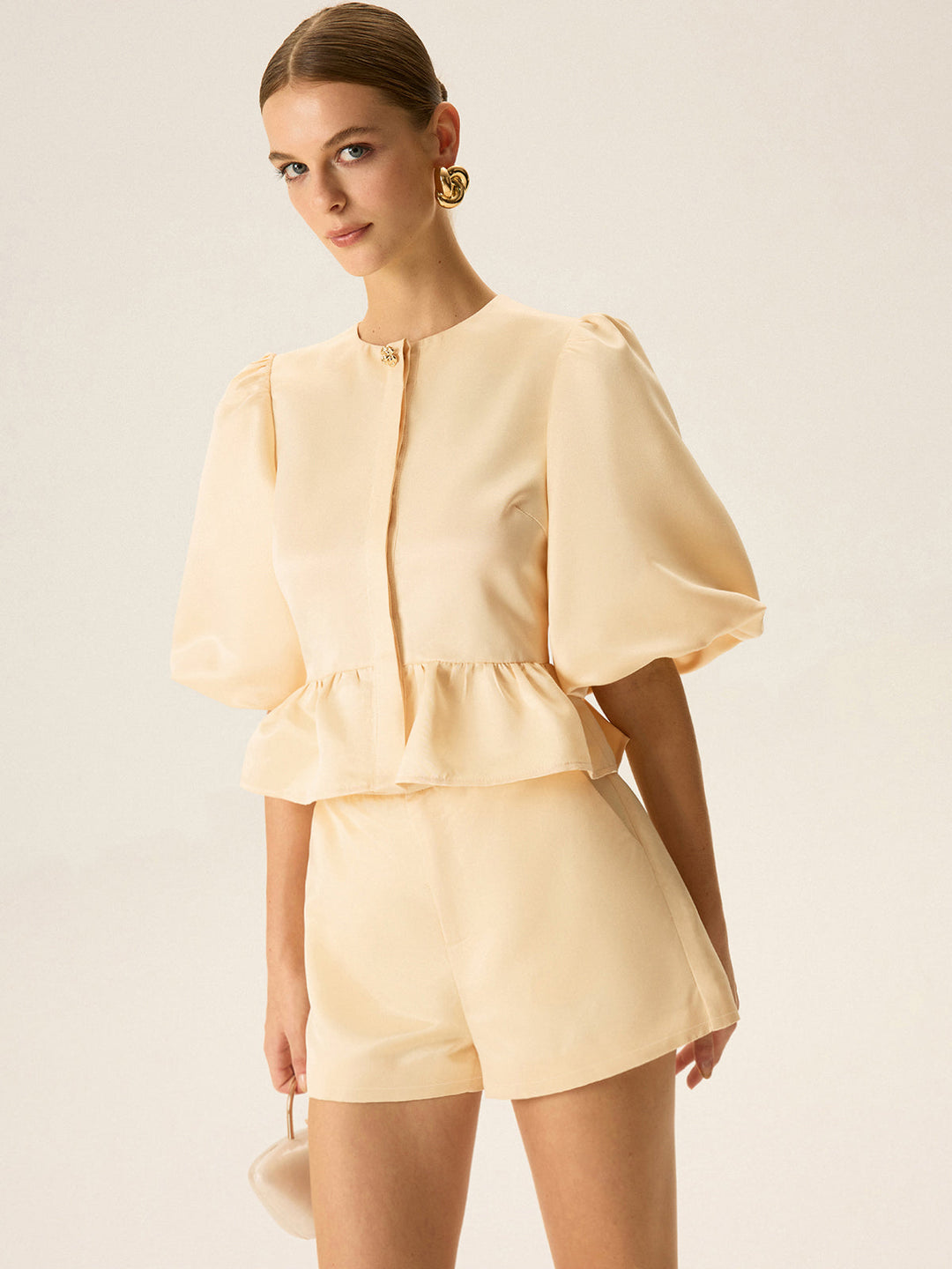 Puff Sleeve Peplum Top and Shorts Set