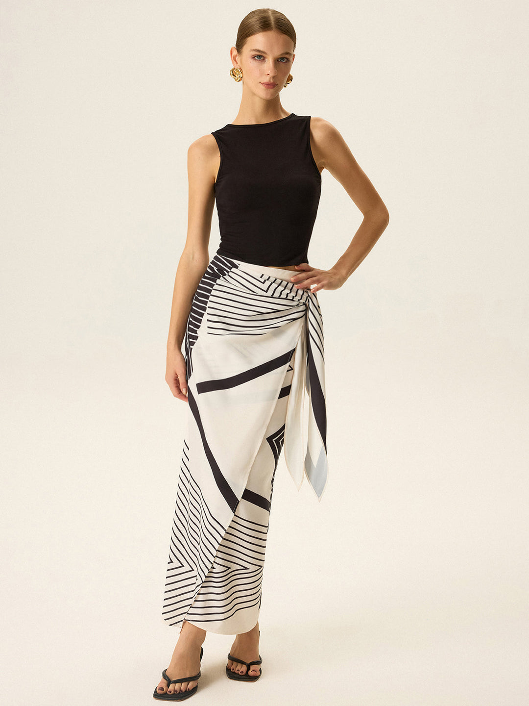 Sleeveless Top and Print Wrap Skirt Set