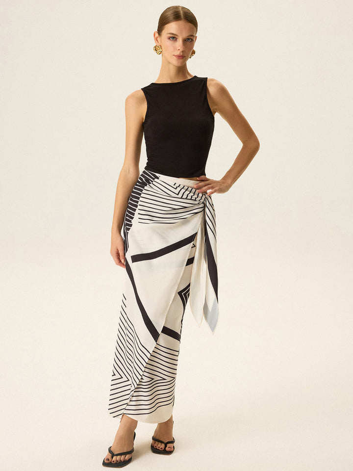 Sleeveless Top and Print Wrap Skirt Set