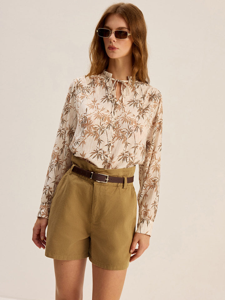 Belted Denim Mid-Waisted Shorts