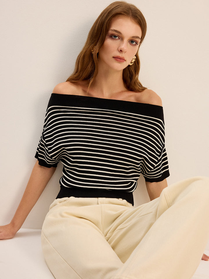 Striped Off-Shoulder Knit Top