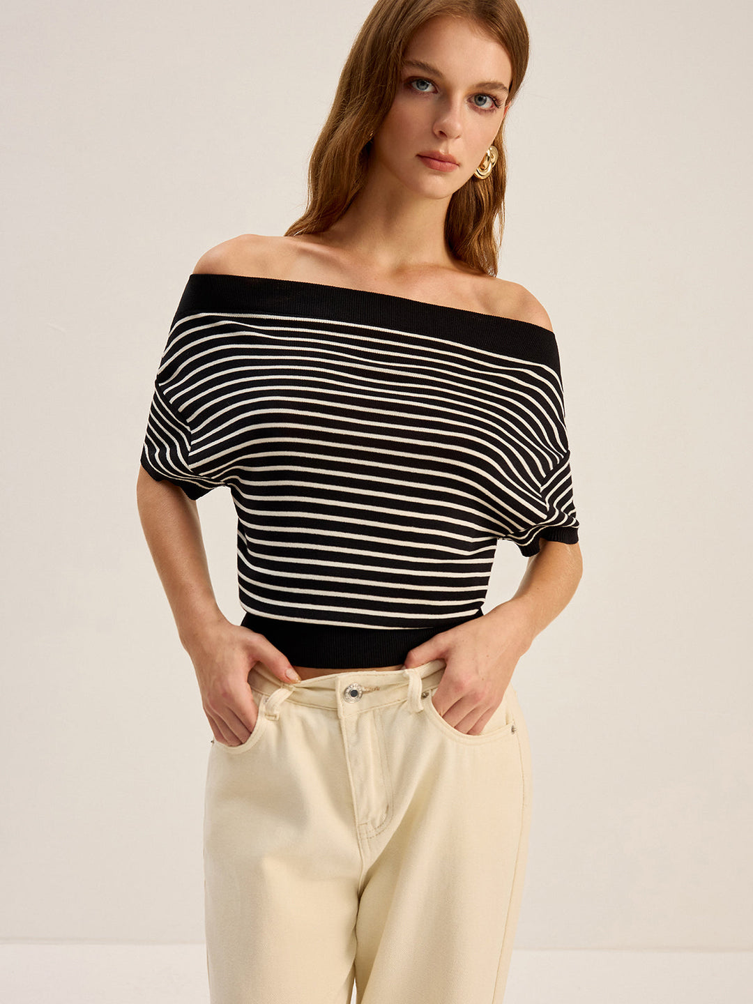 Striped Off-Shoulder Knit Top
