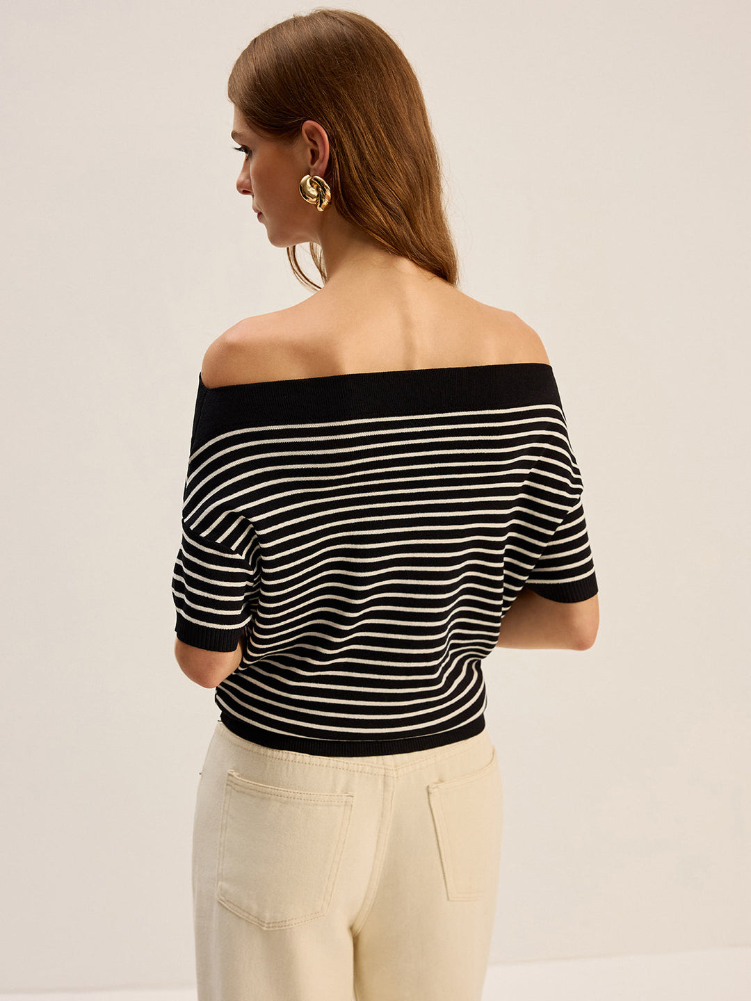Striped Off-Shoulder Knit Top