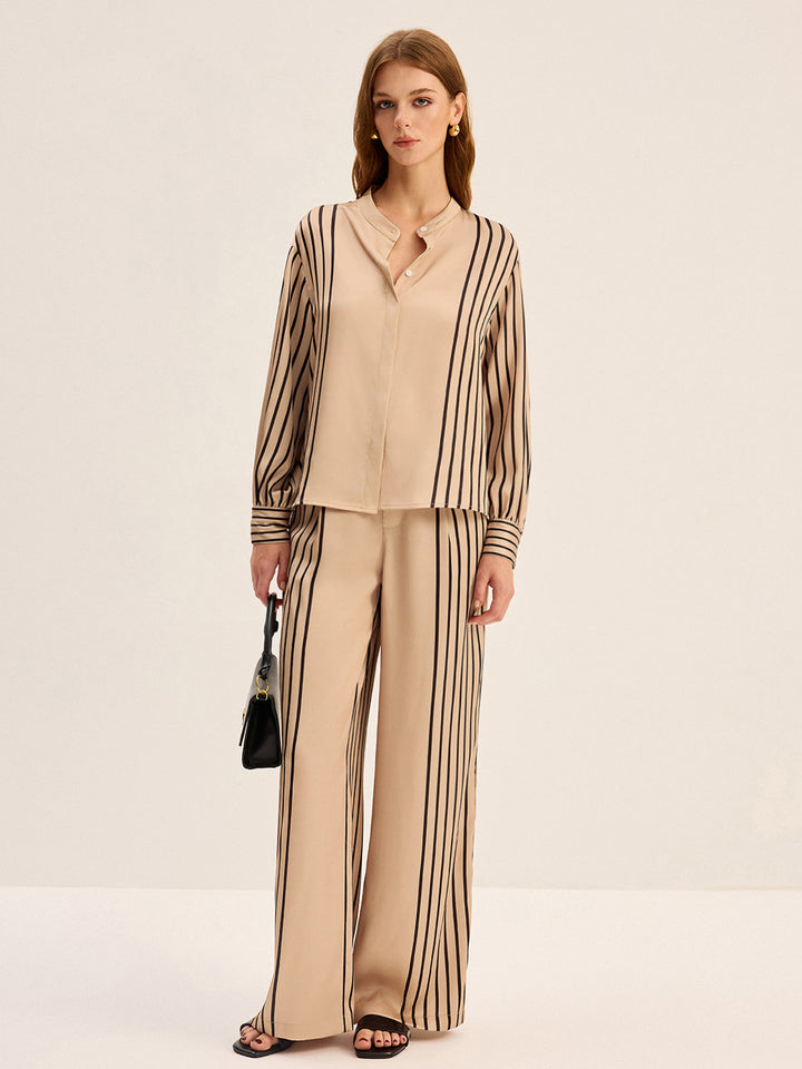 Striped Shirt and Wide-Leg Pants Set