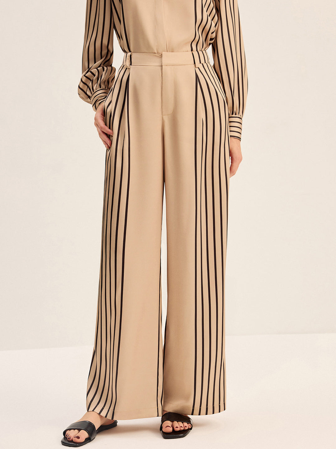 Striped Shirt and Wide-Leg Pants Set