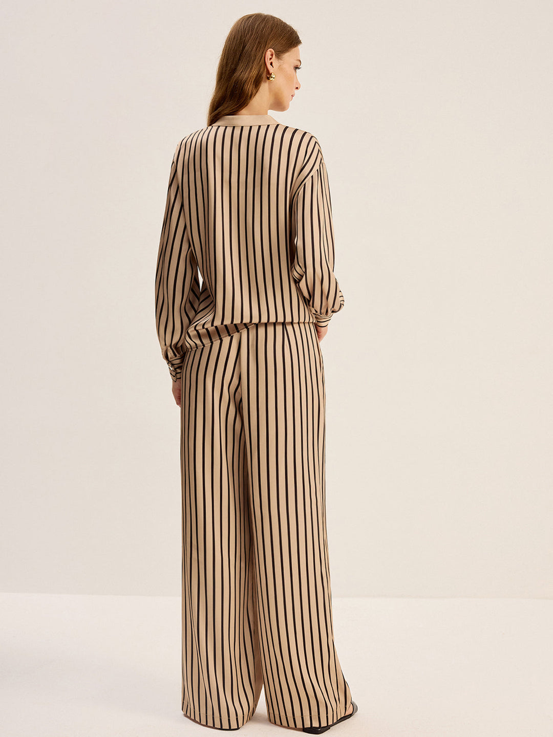 Striped Shirt and Wide-Leg Pants Set
