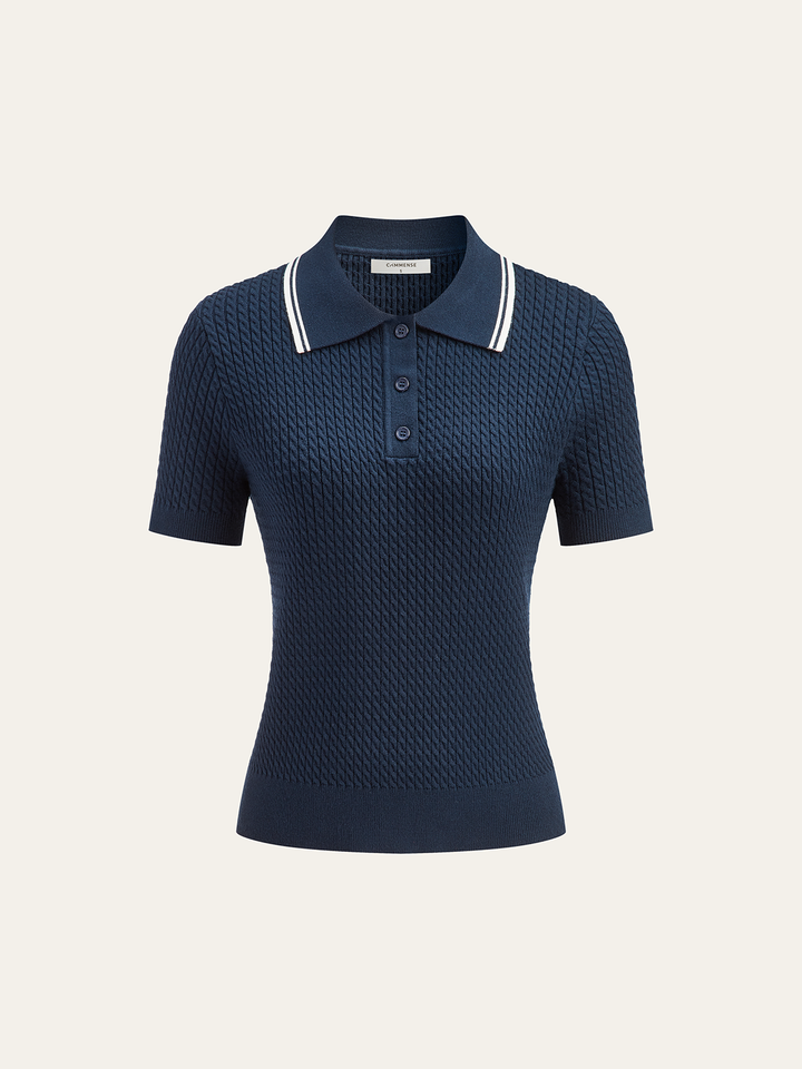 Plisse Lapel Knit Top