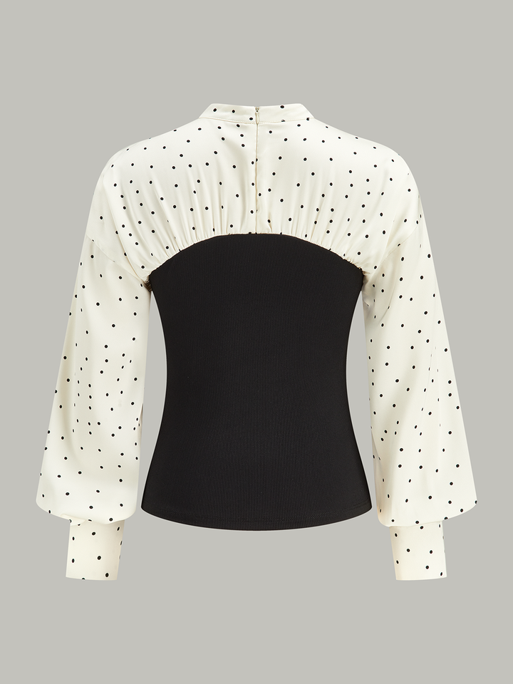 Polka Dot Panel Mock Neck Top
