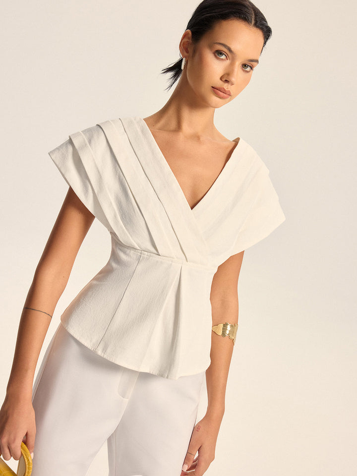 V-Neck Cap Sleeve Peplum Top
