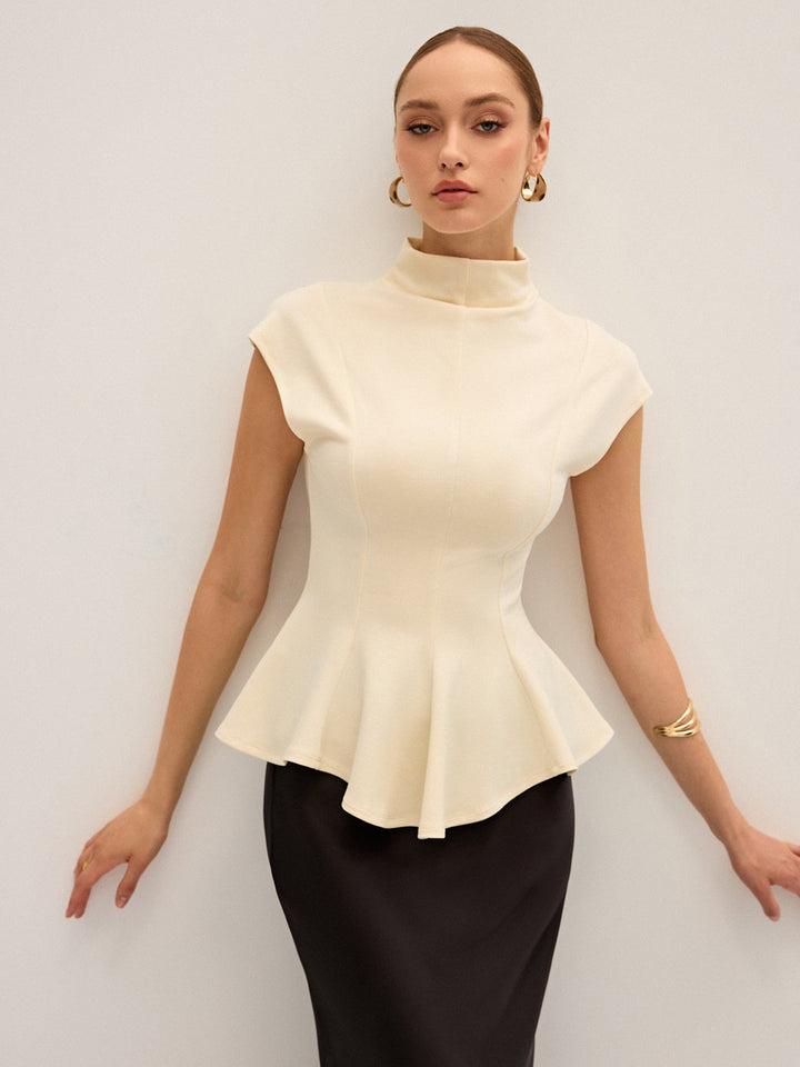 Mock Neck Cap Sleeve Peplum Top