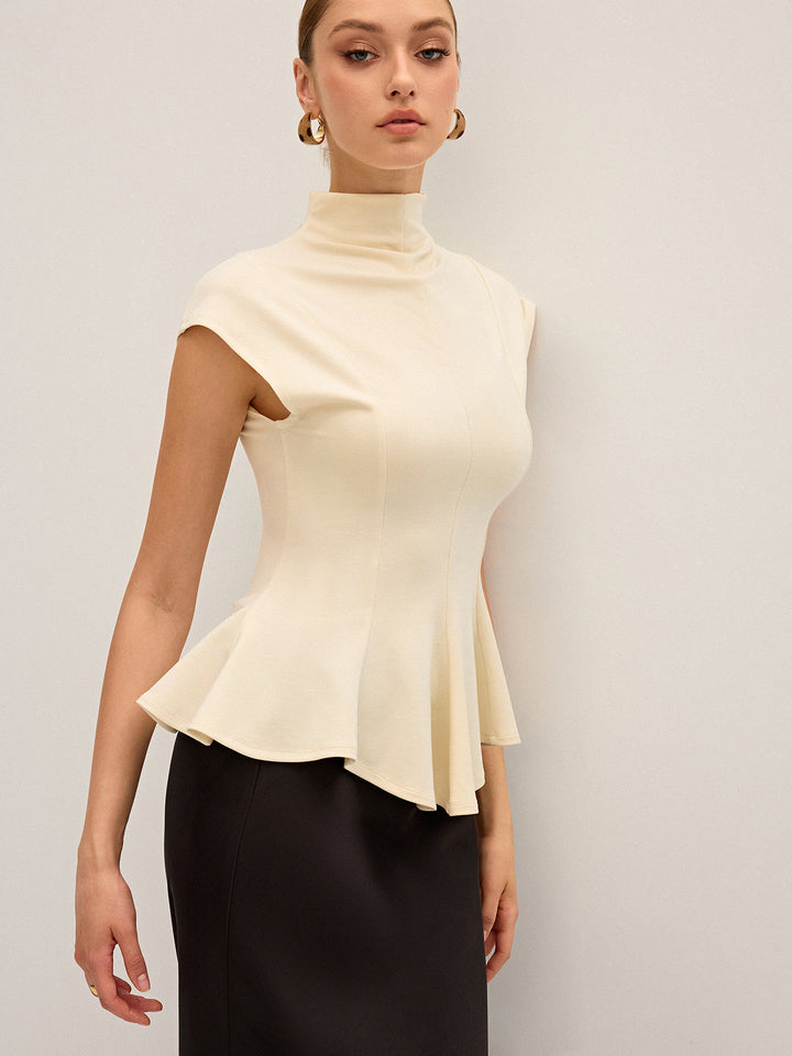 Mock Neck Cap Sleeve Peplum Top