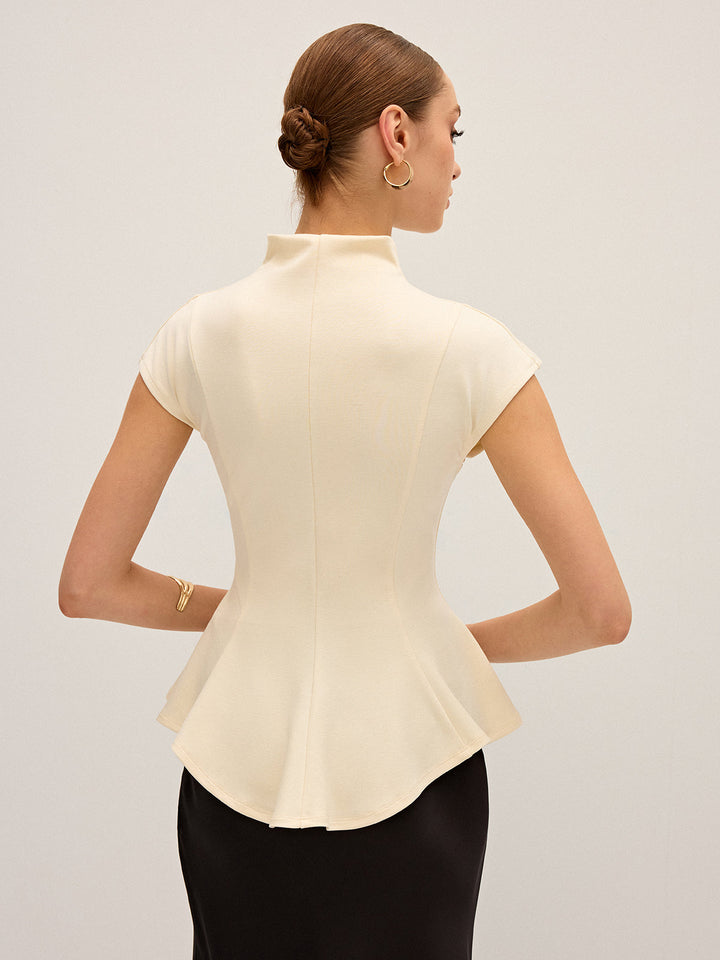 Mock Neck Cap Sleeve Peplum Top