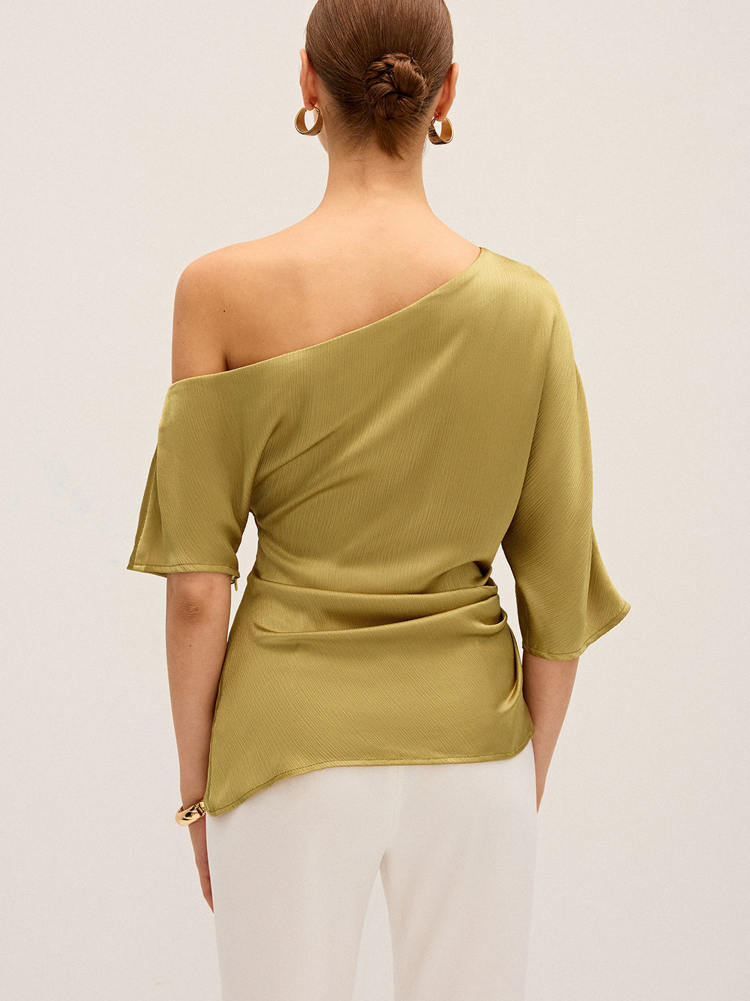 Satin One-Shoulder Ruched Top