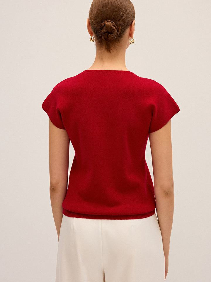 Wool-Blend Cap Sleeve Knit Top