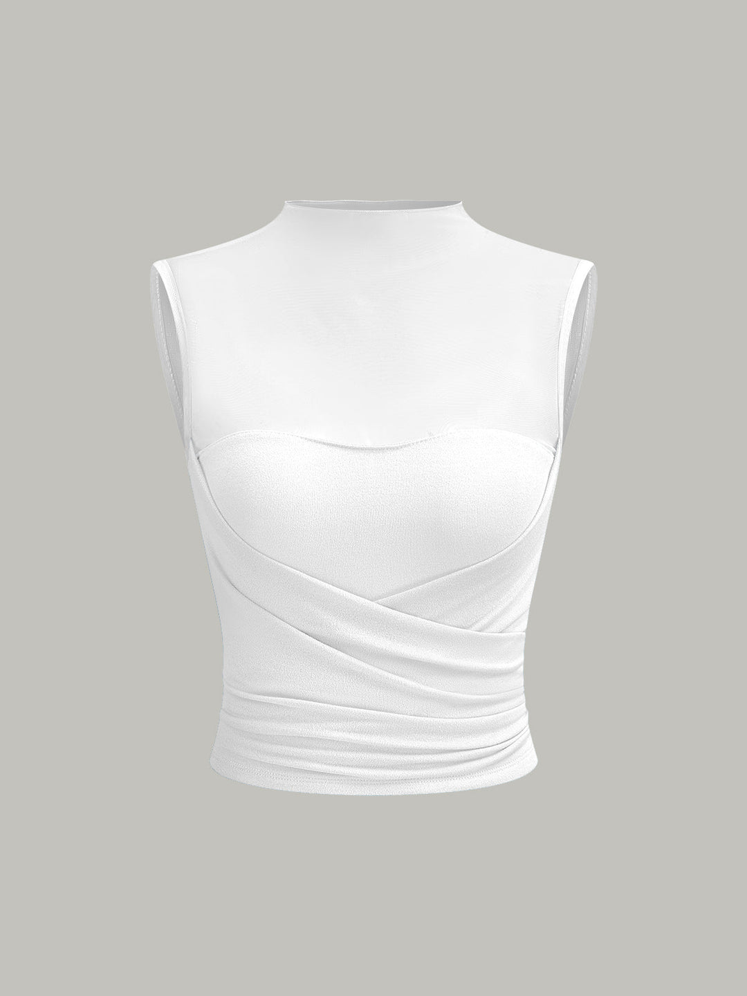 Semi-Sheer Mesh Panel Wrap Top