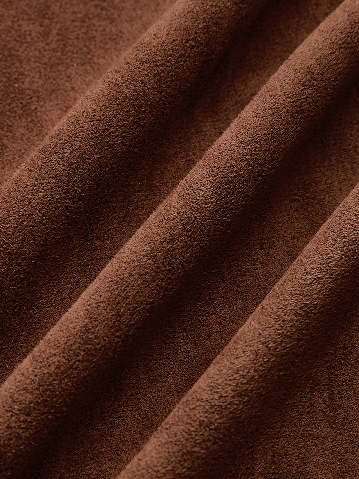 Suede Back Zip Ruched Short-Sleeve Top