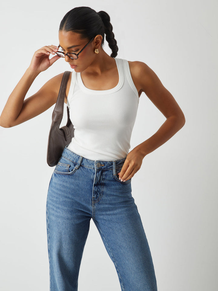 Ribbed Knit Crew Neck Tank Top