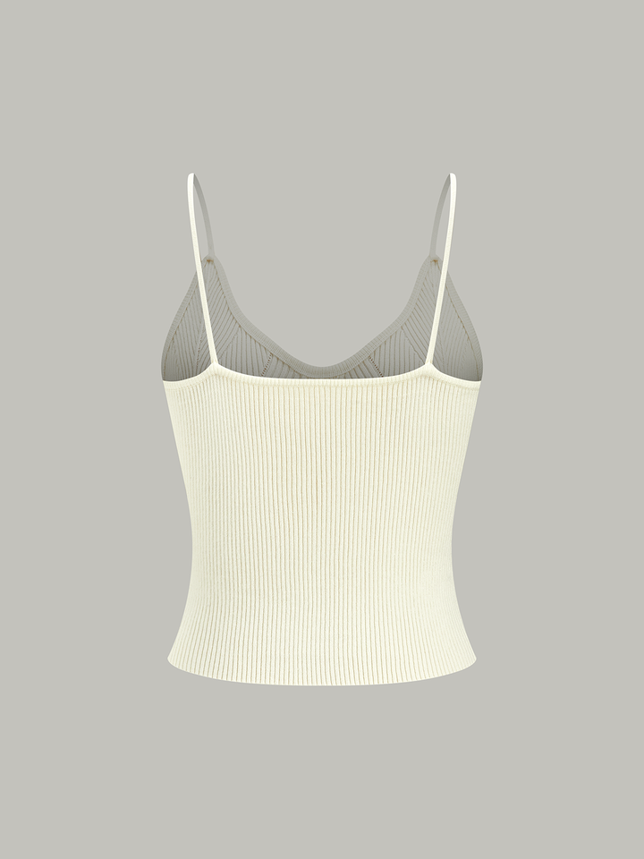 Ribbed Knit Metal Button Cami Top