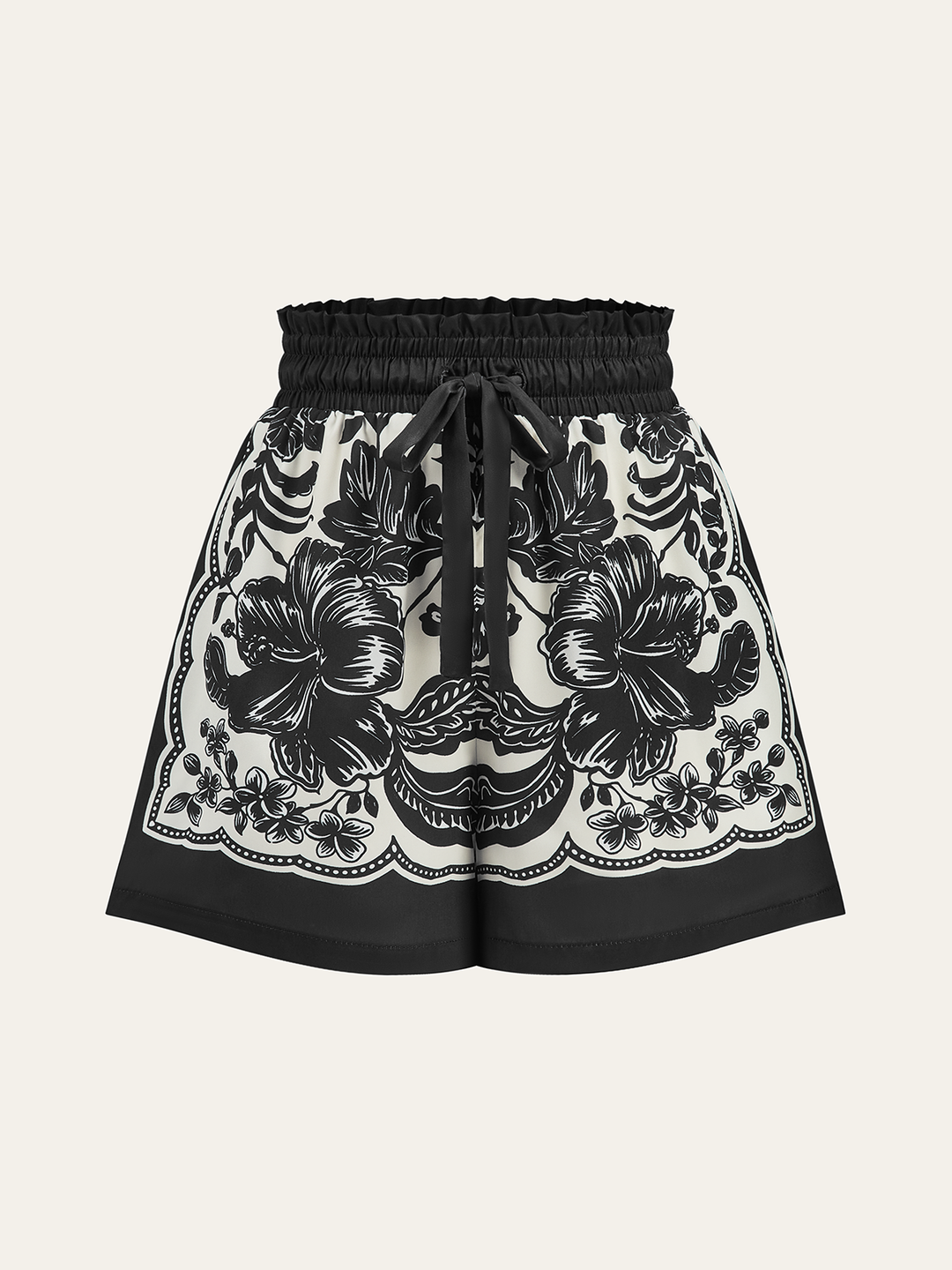 Floral Print Elastic Waistband Shorts