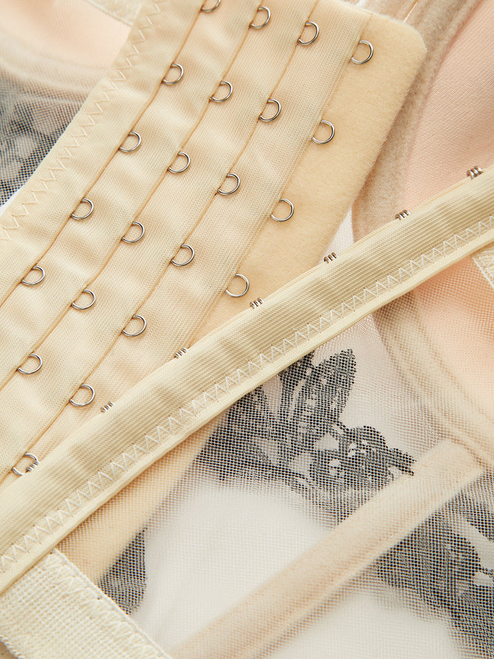 Semi-Sheer Floral Embroidery Mesh Corset Top