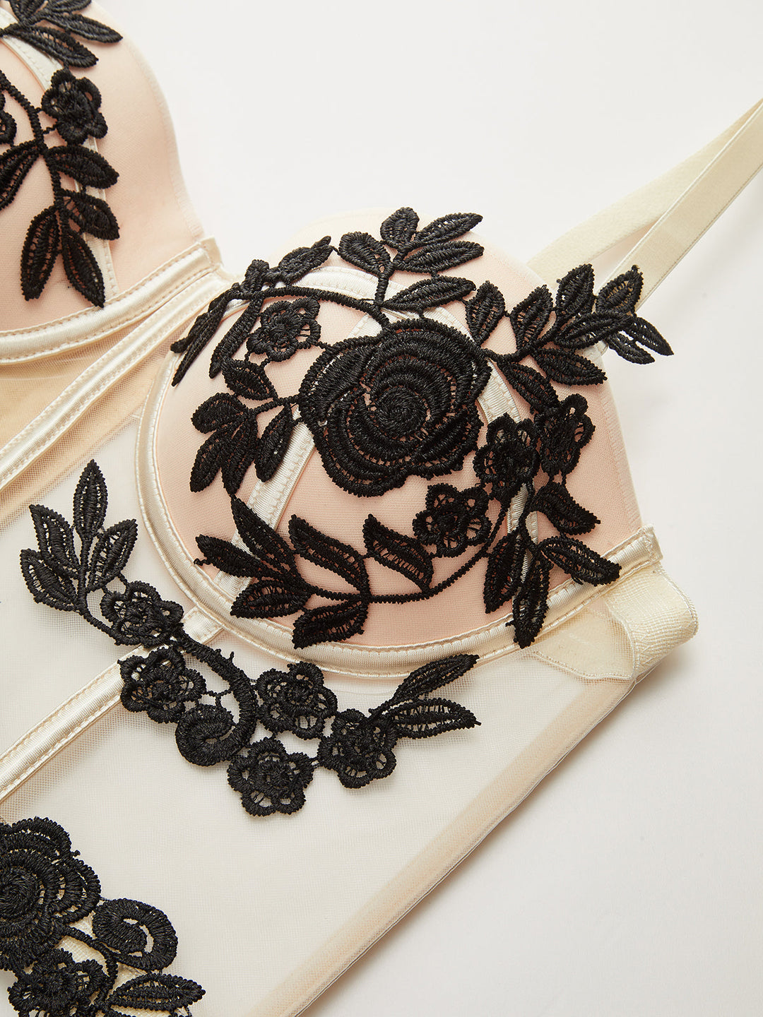 Semi-Sheer Floral Embroidery Mesh Corset Top