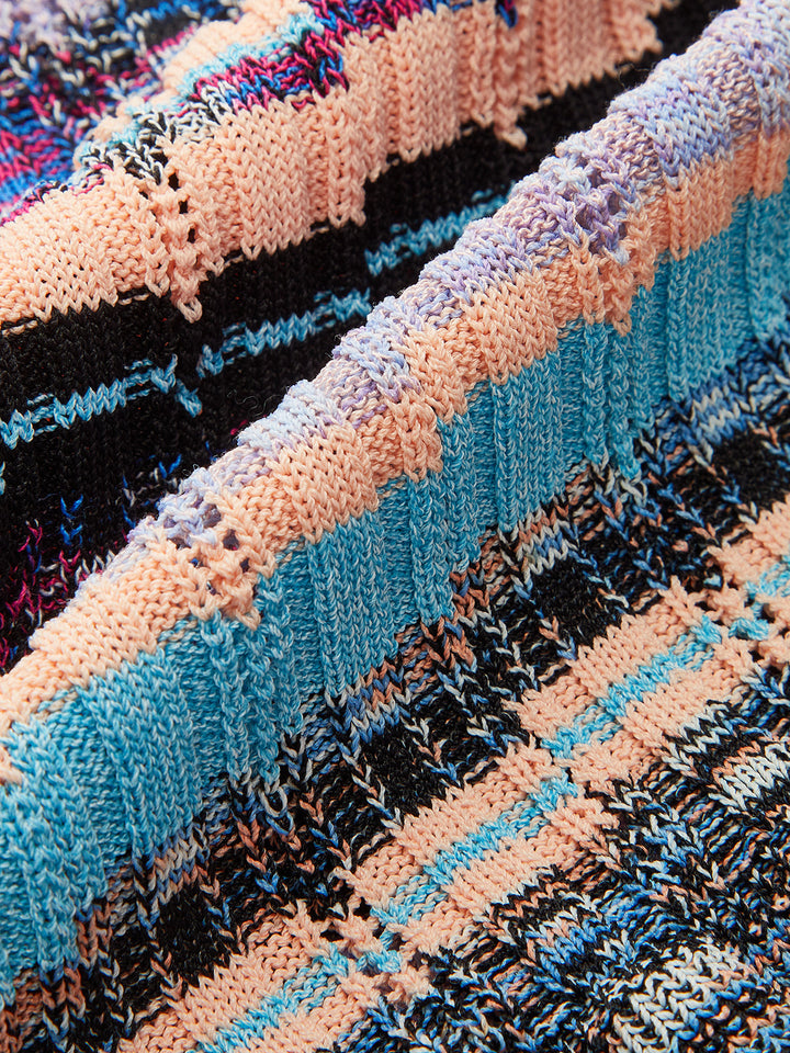 Ruffled Hem Colorful Striped Knit Top