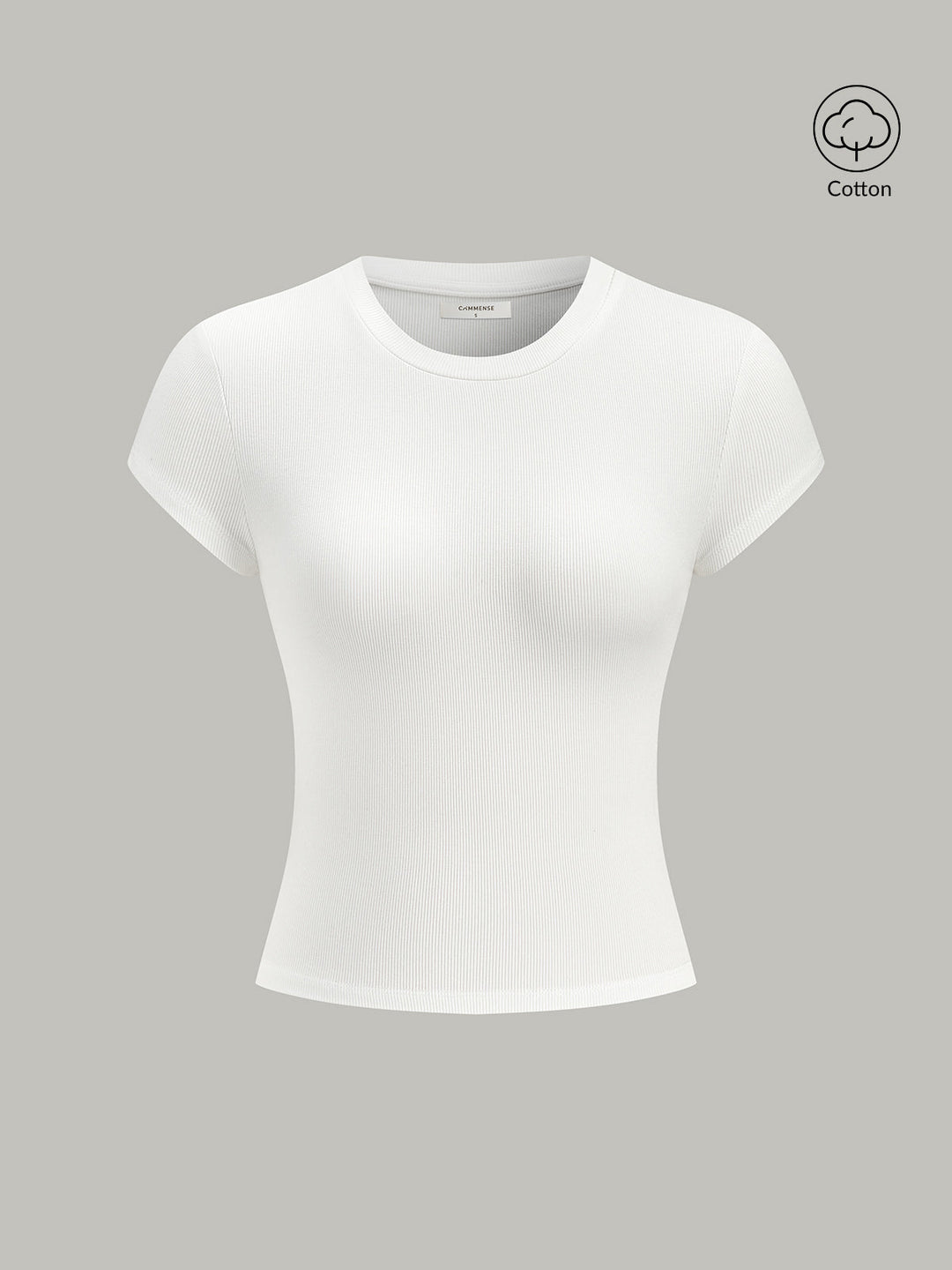 Ribbed Crew Neck Short Sleeve Cotton-Blend Top