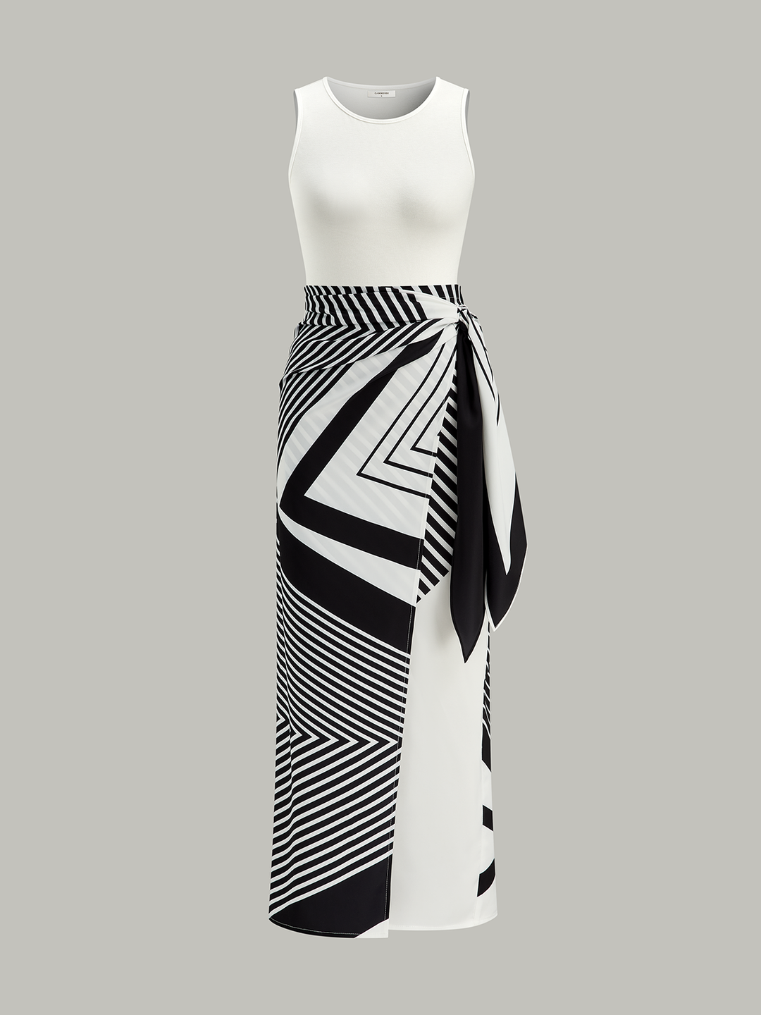 Sleeveless Top and Print Wrap Skirt Set