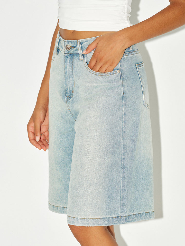 Mid-Waist Denim Bermuda Shorts