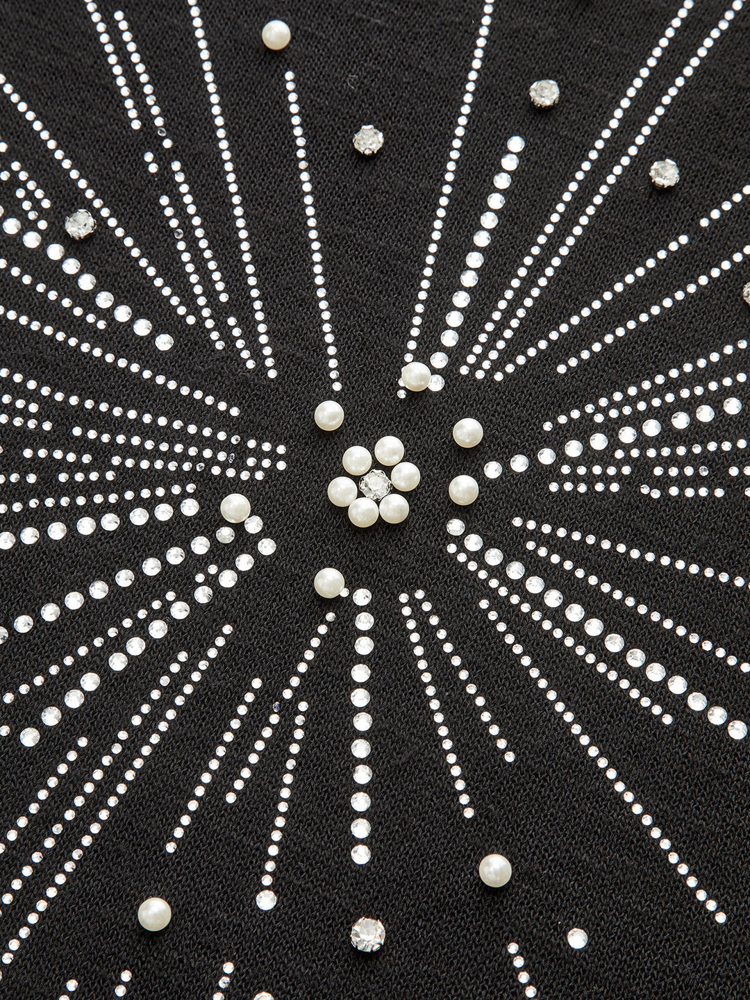 Rhinestone & Pearl Firework Pattern Knit Top