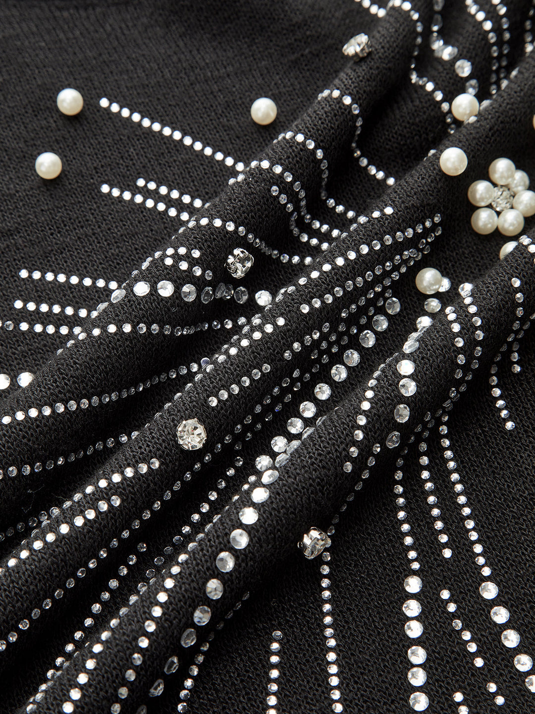 Rhinestone & Pearl Firework Pattern Knit Top